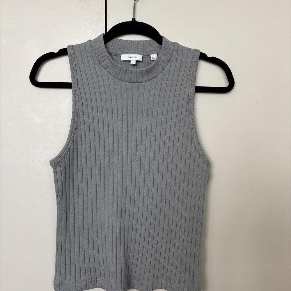 Vince Gray Ribbed Tank Top